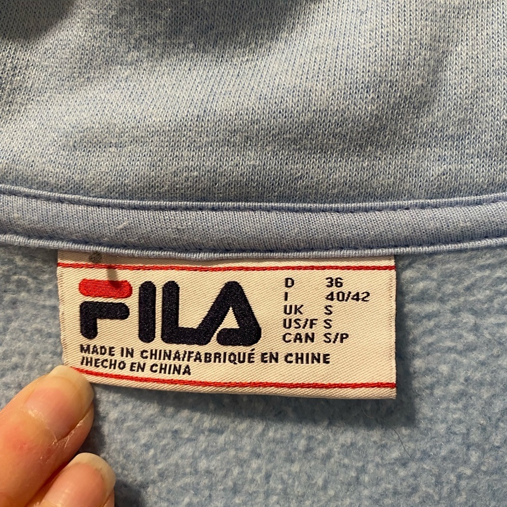 Fila Women’s Light Blue, White, and Black 3/4 Zip-Up Sweatshirt - Picture 2 of 3